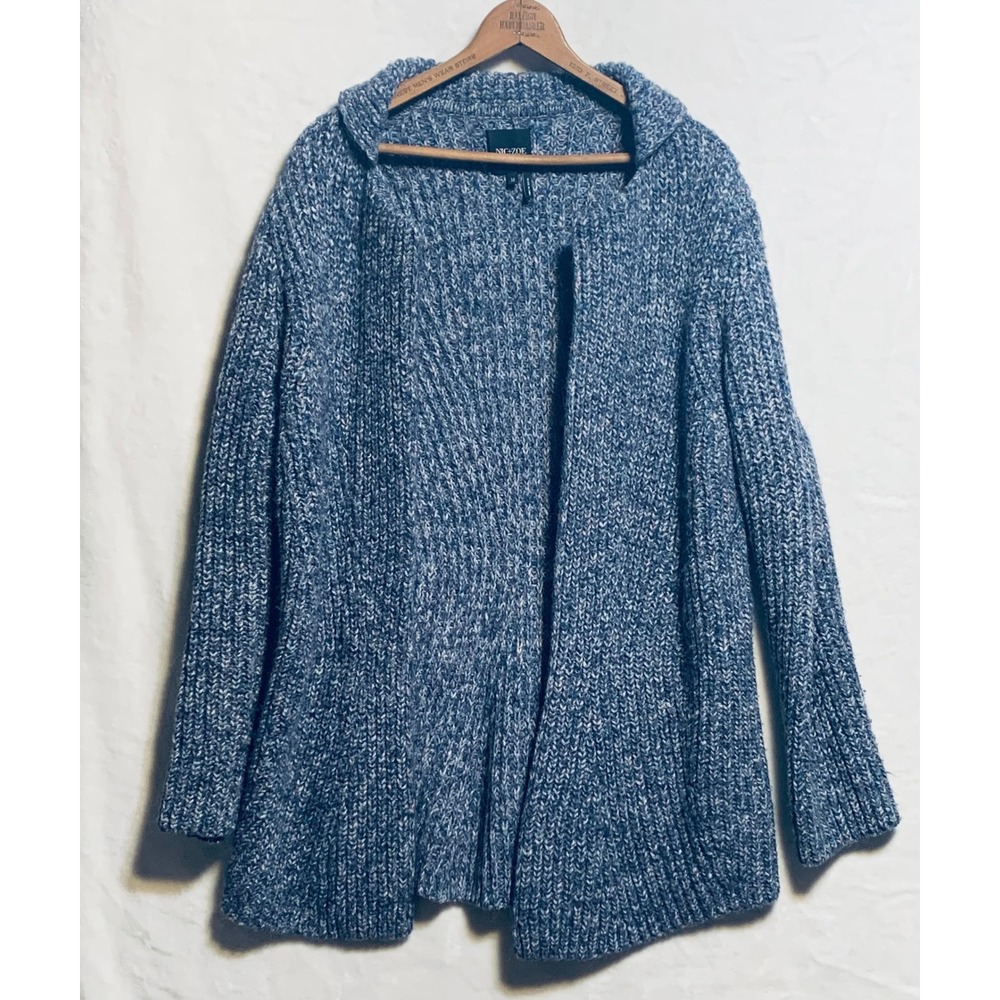 NIC+ZOE Blue Marled Knit Shawl Collar Cardigan Sweater Women's Size M Open Front